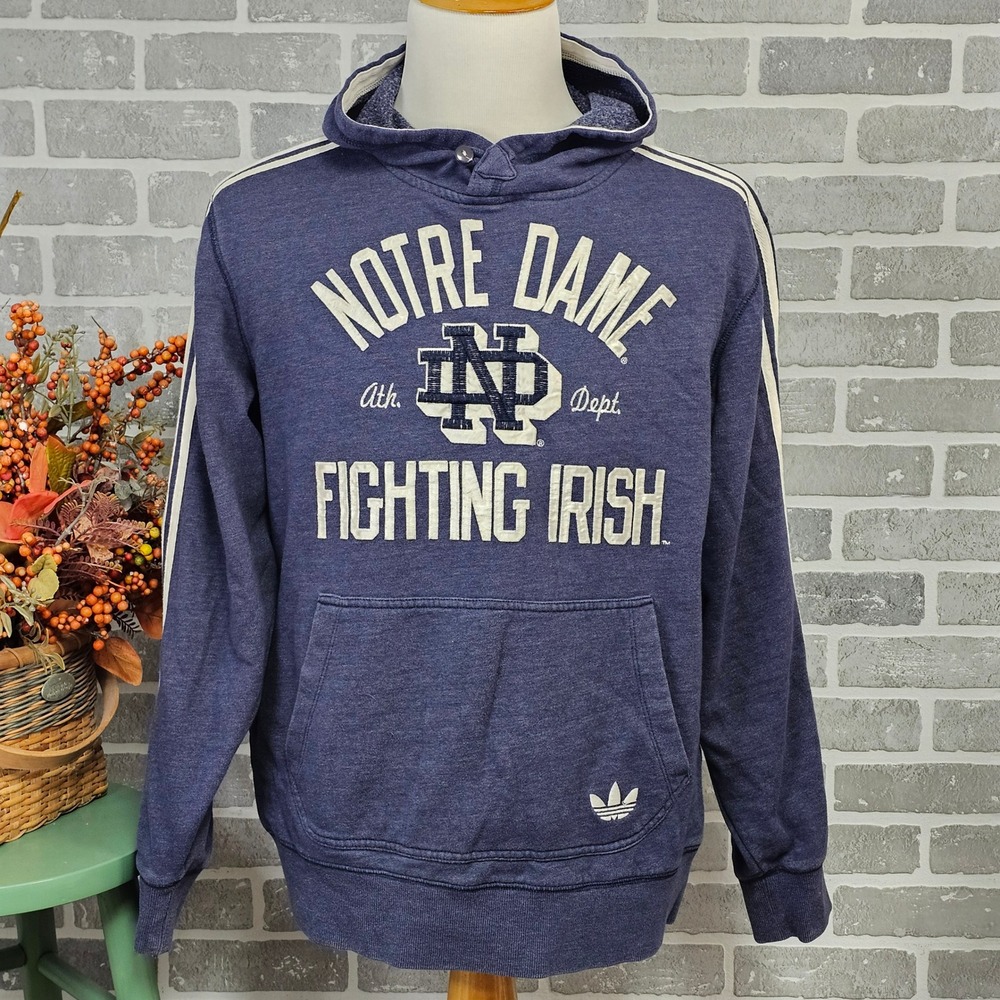 Y2K Adidas Originals Notre Dame Fighting Irish Hoodie Men's L Blue Trefoil Retro